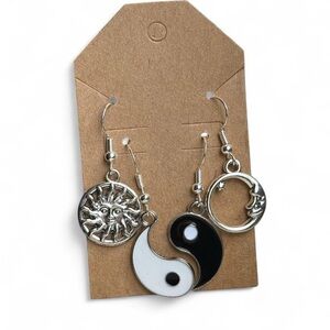 Yin Yang and Sun Moon Silver Earrings Set